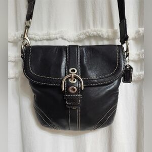 Vtg,Coach Soho Buckle Flap Black Leather Shoulder/crossbody Bag.